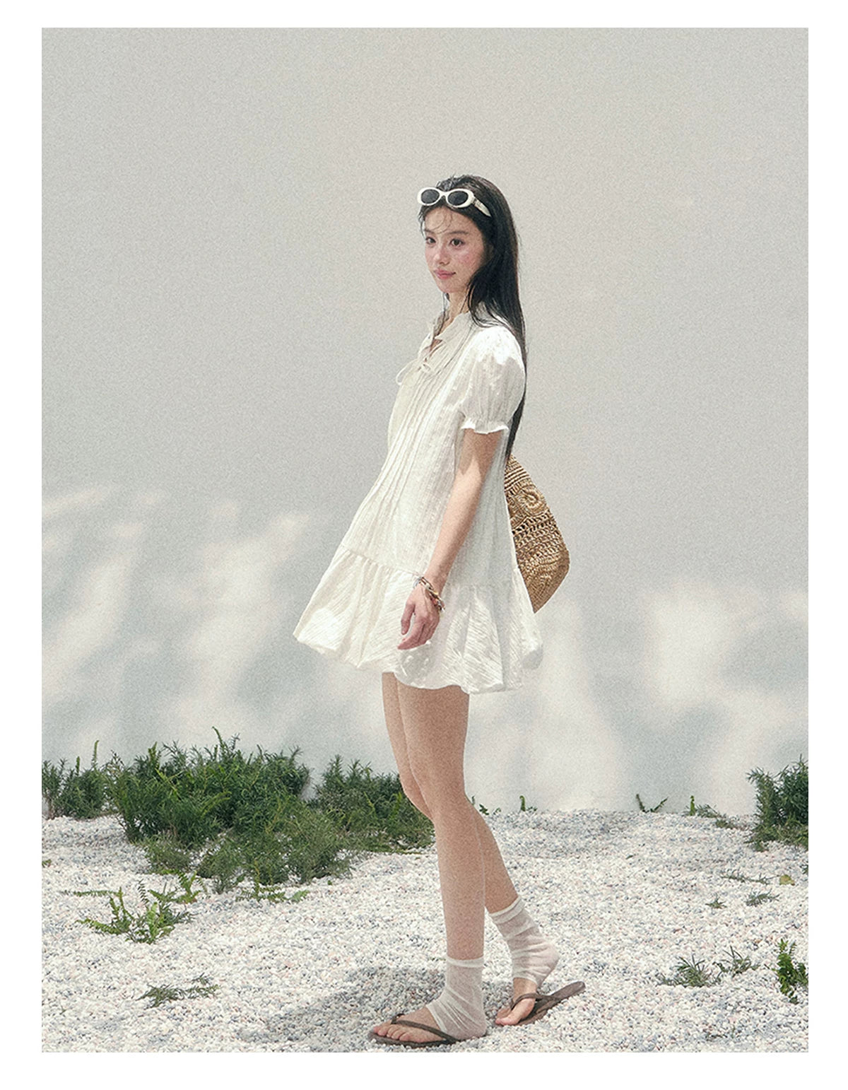 French Plaid Puff Sleeve Mini Dress