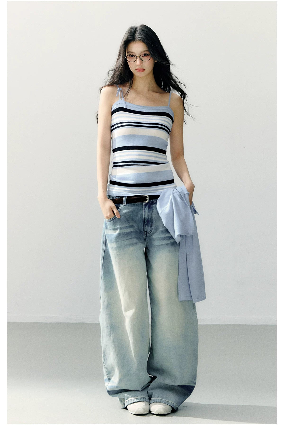 Vintage Blue Washed Wide-Leg Jeans