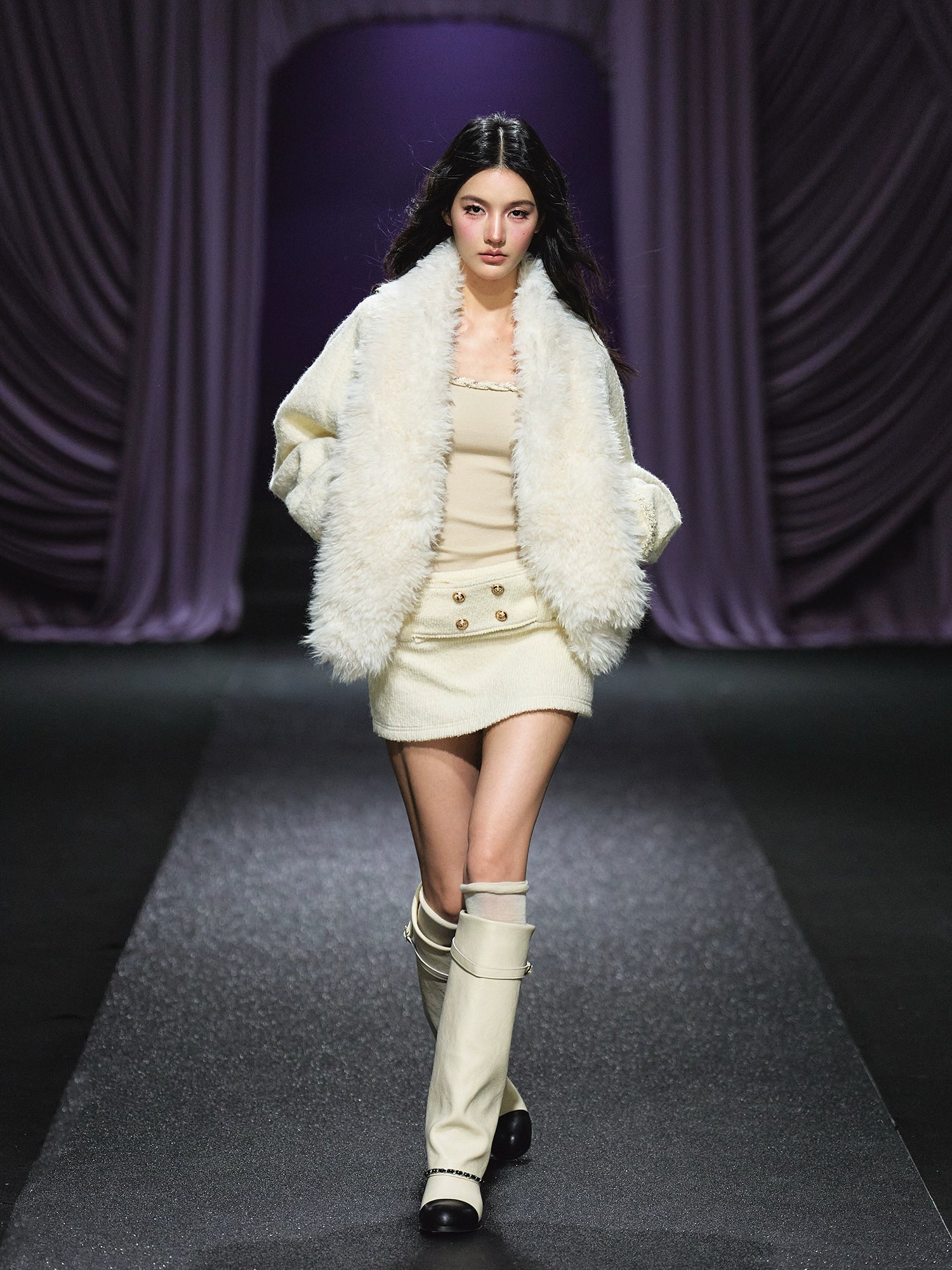 Wool Blend High-Waist A-Line Mini Skirt - CHINASQUAD