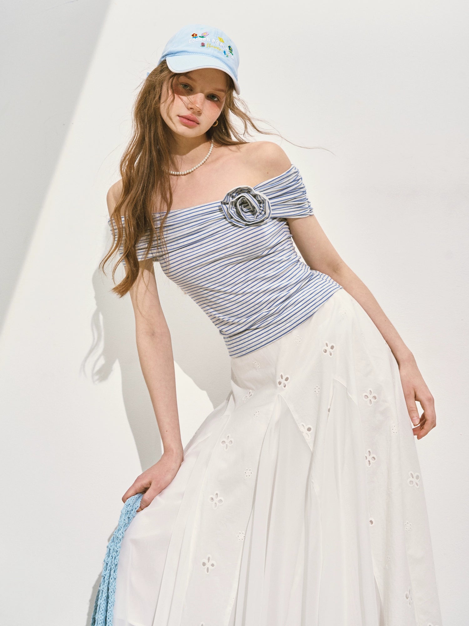 Striped Off - Shoulder Rose T - shirt - CHINASQUAD