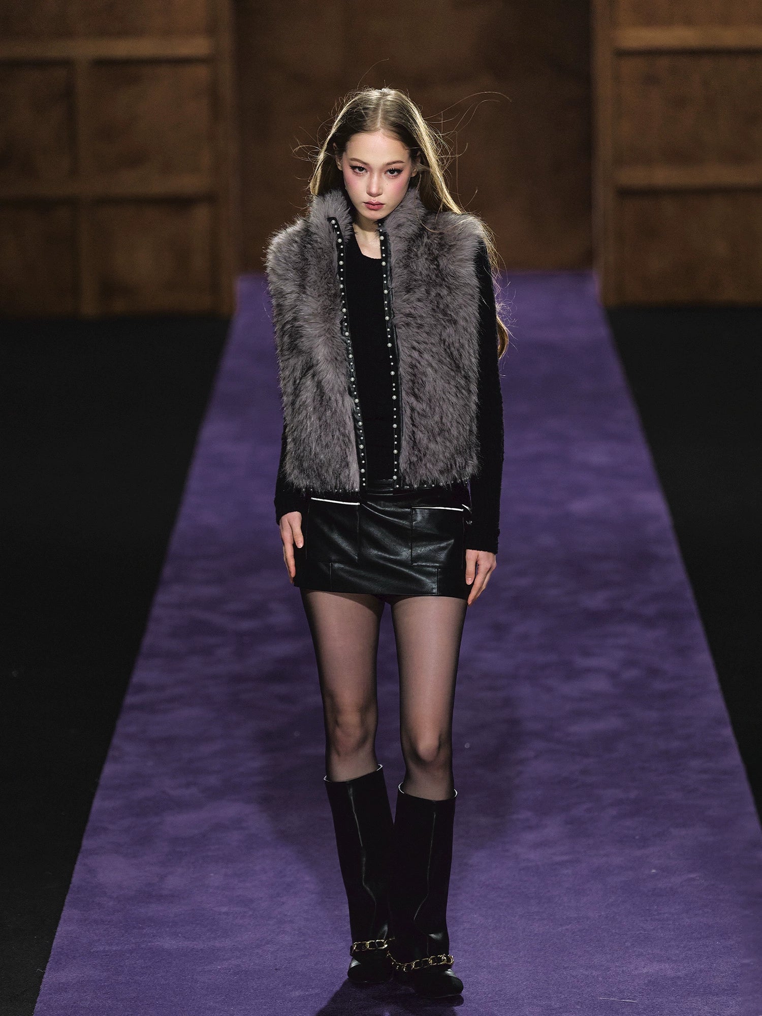 Beaded Faux Fur Layered Vest