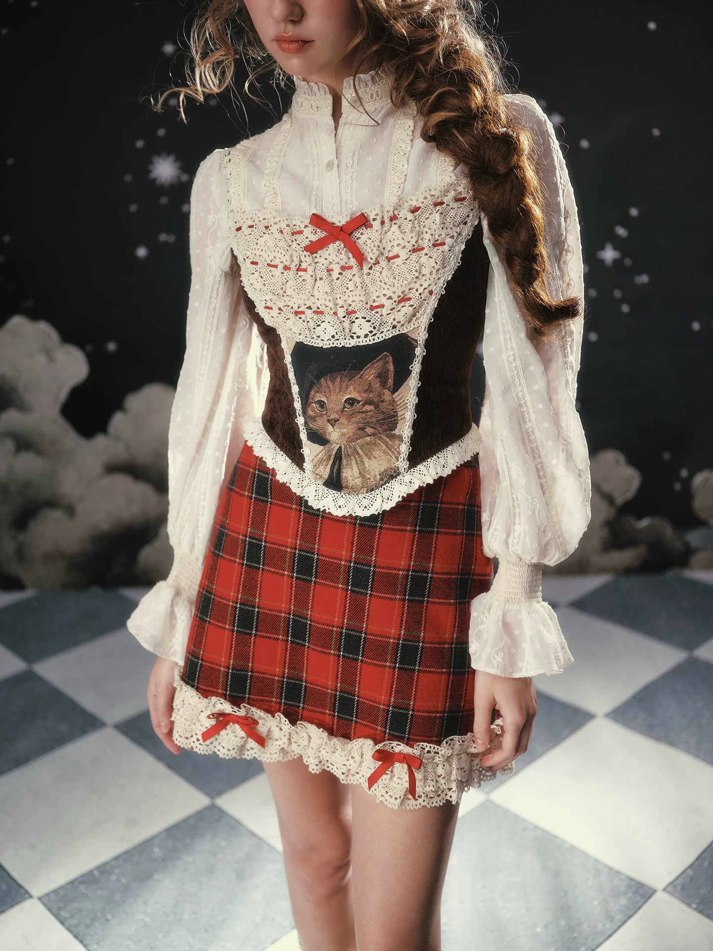 Christmas Night Corset Top & Plaid Skirt Set