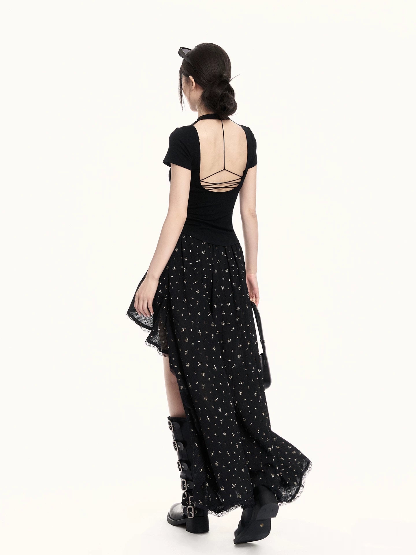 Asymmetric Ruffled Floral Midi Skirt