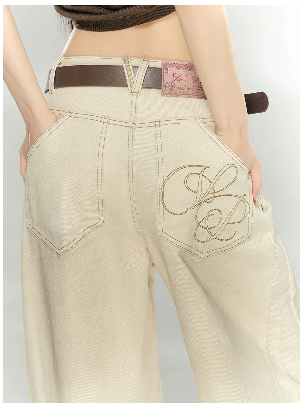 Vintage Washed Bow-Tie Denim Trousers