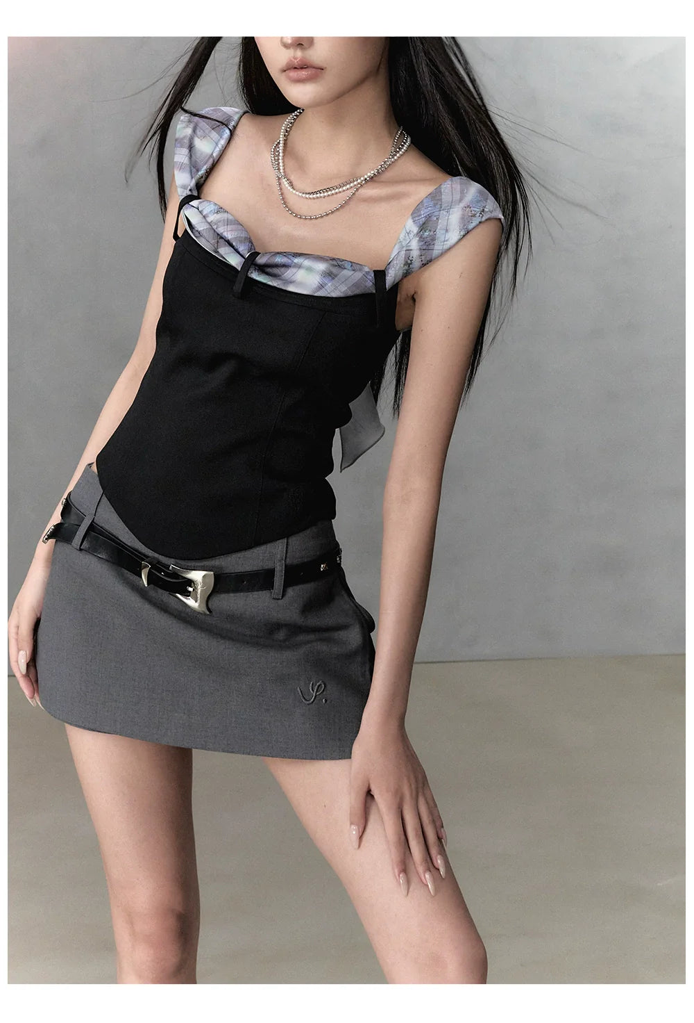 Gray & Black Short Bandeau with Bow Strap Tank Top - CHINASQUAD