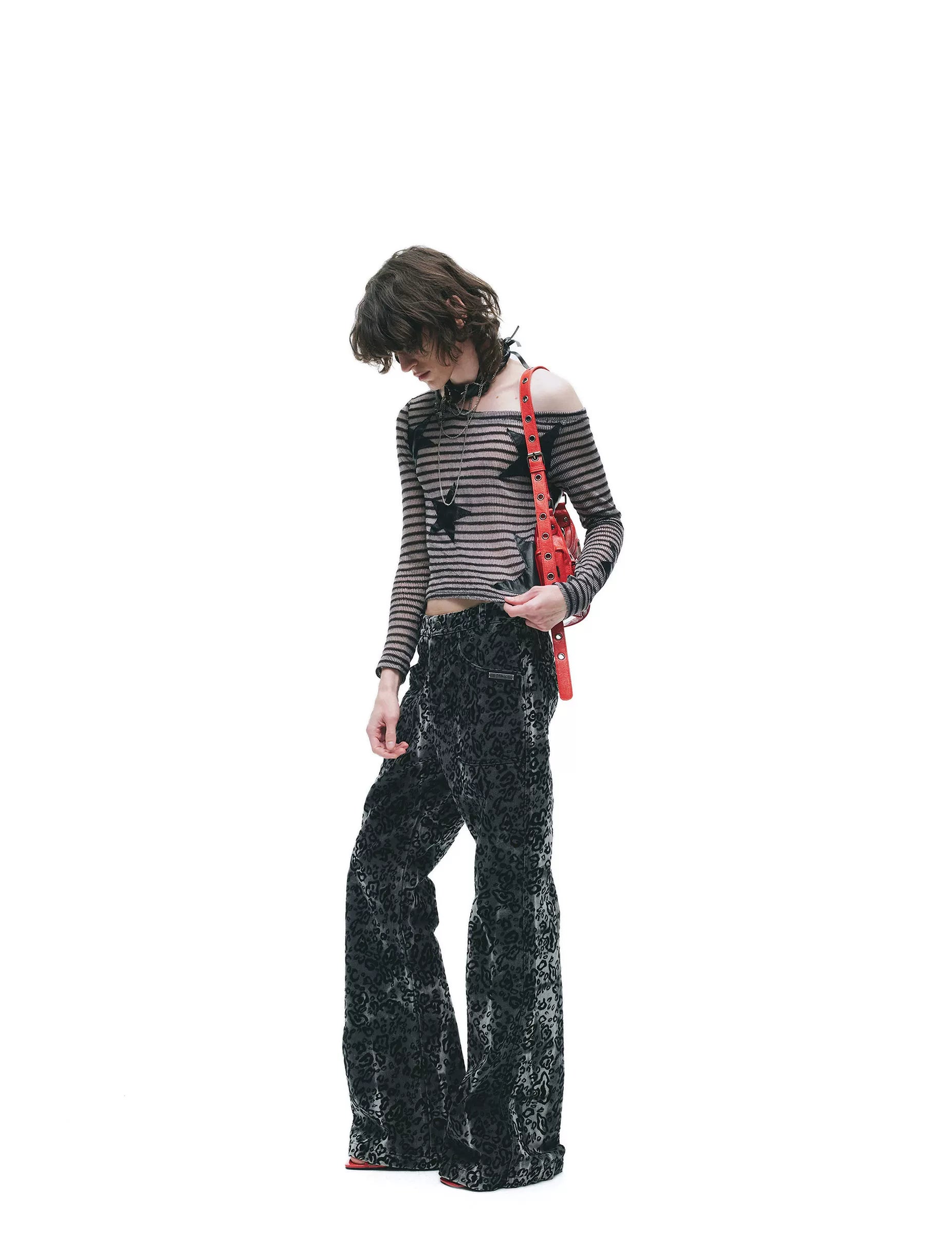 Asymmetric Sheer Knit Off-Shoulder Top