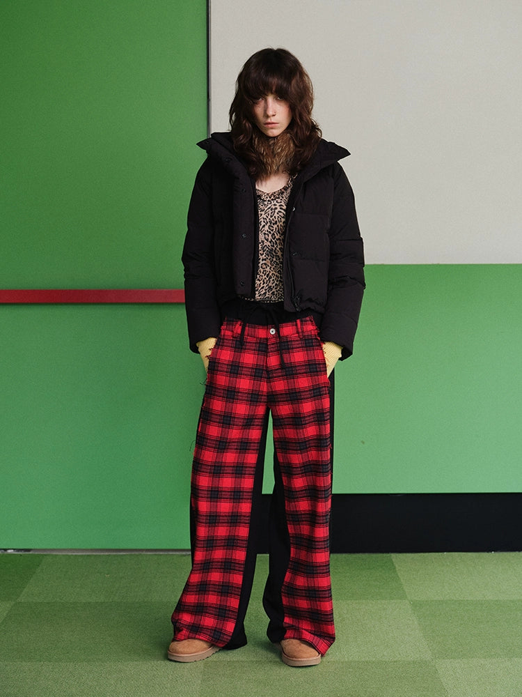 Plaid Color-Block Double-Waist Wide-Leg Pants - CHINASQUAD