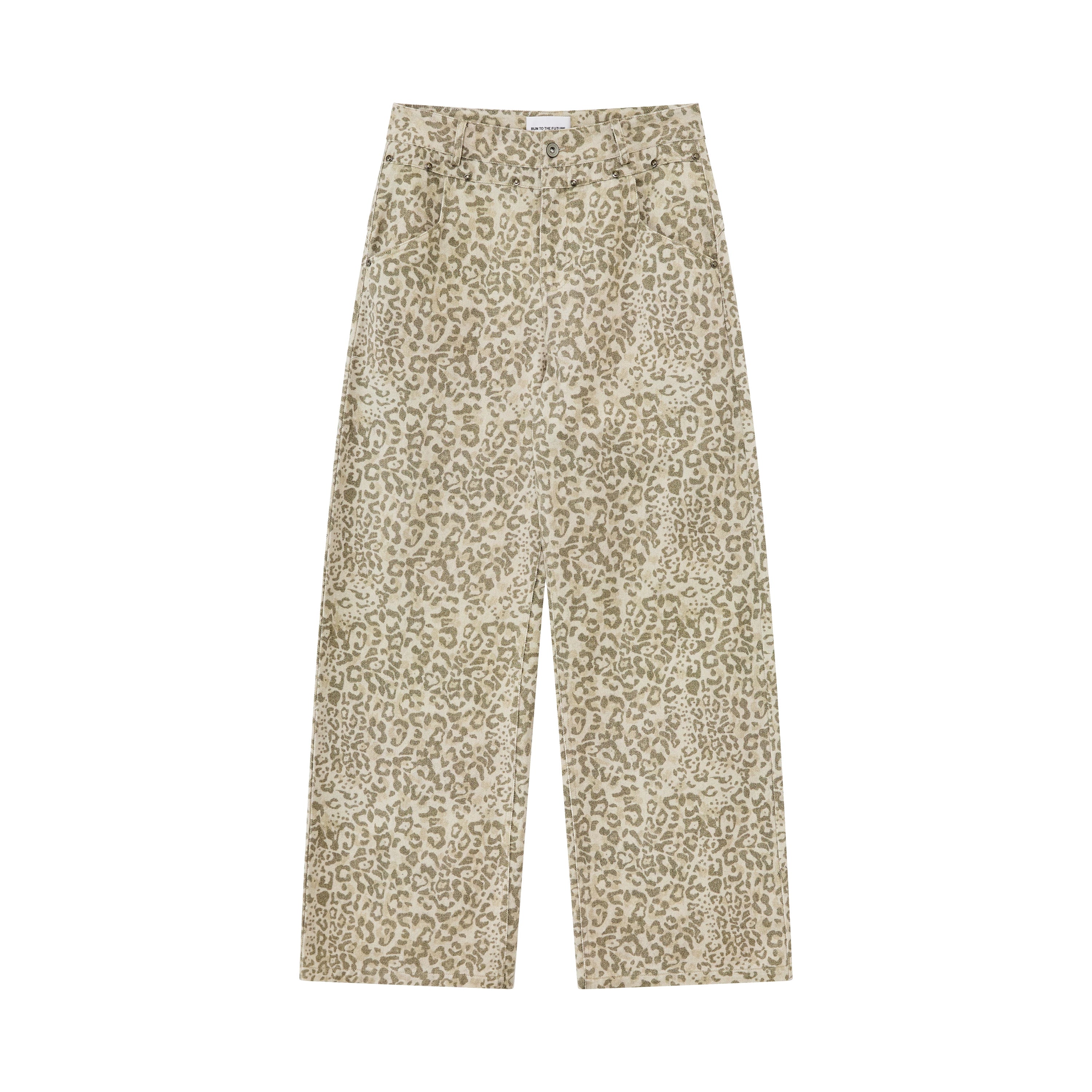 Vintage Studded Leopard Straight-Leg Trousers