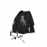 Rhinestone Shoulder-Tie Oversized Sweatshirt - CHINASQUAD