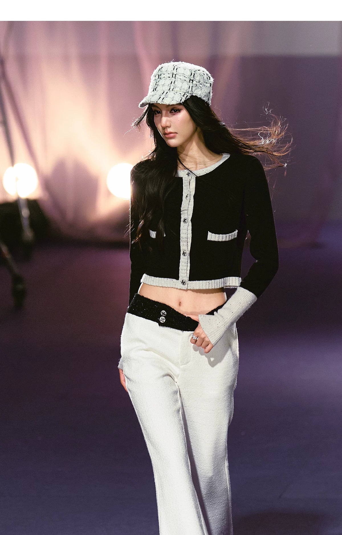 Black and White Color-block Knitted Cardigan