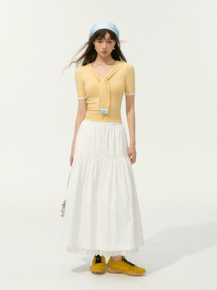 Preppy Style Collared Tie Knit Top - CHINASQUAD