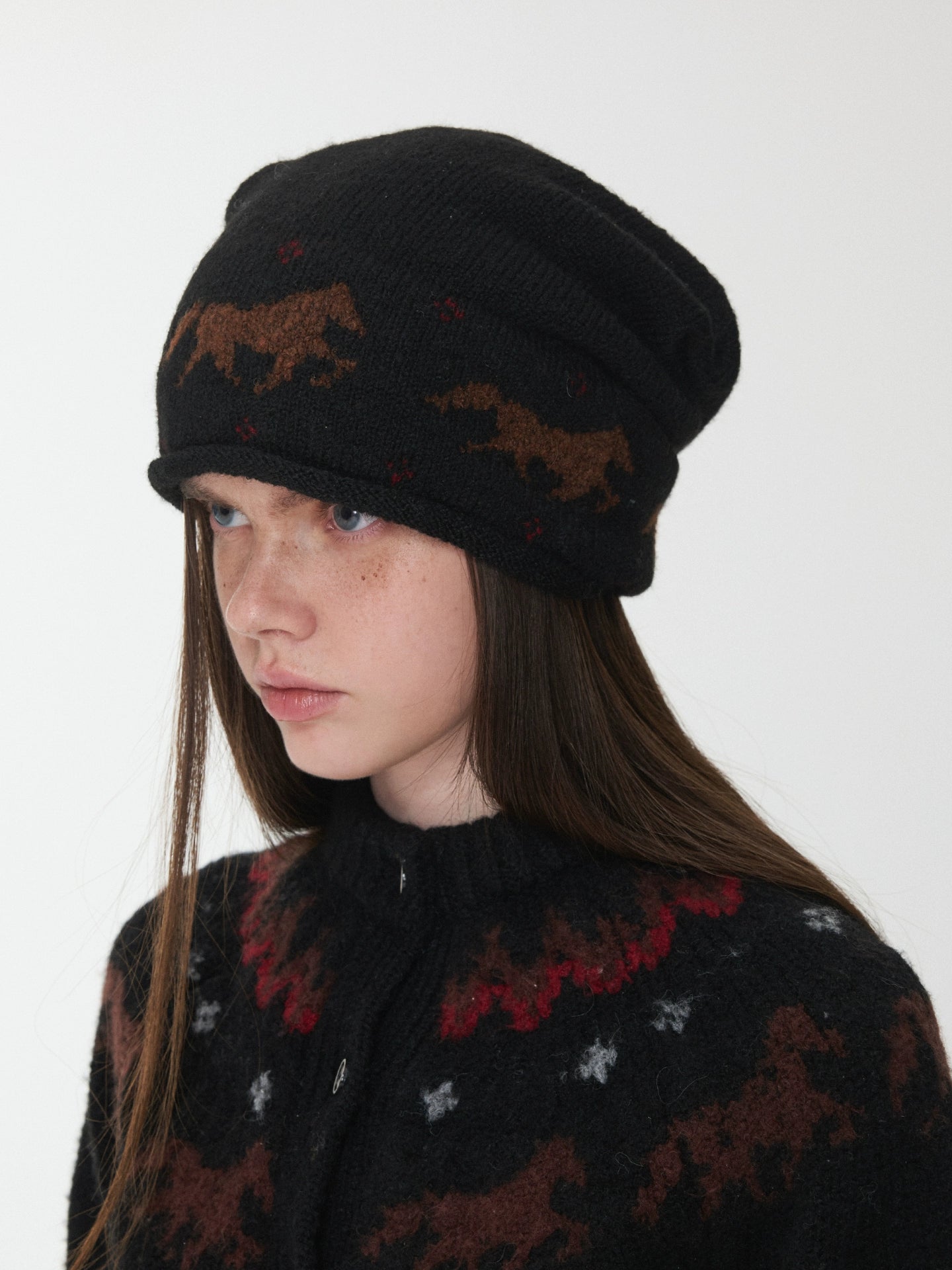 Fair Isle Pony Jacquard Knit Beanie
