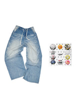 Light Blue Mud-Dyed Badge Wide-Leg Jeans - CHINASQUAD