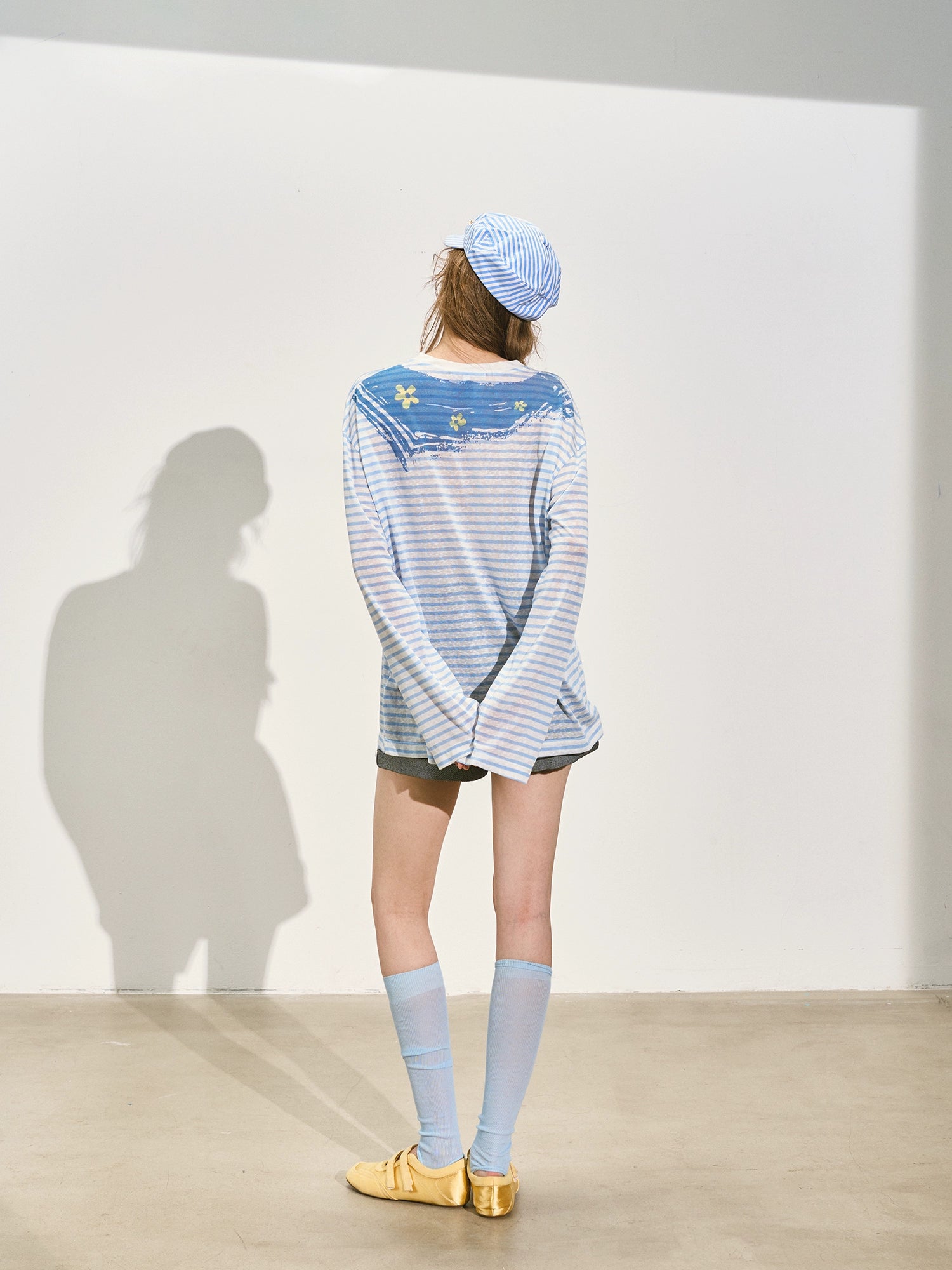 Navy Collar Printed Striped Long-Sleeve T-Shirt - CHINASQUAD