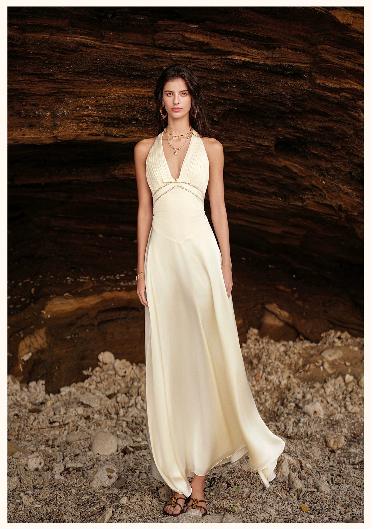 Halter V-Neck Cut-Out Printed Maxi Dress