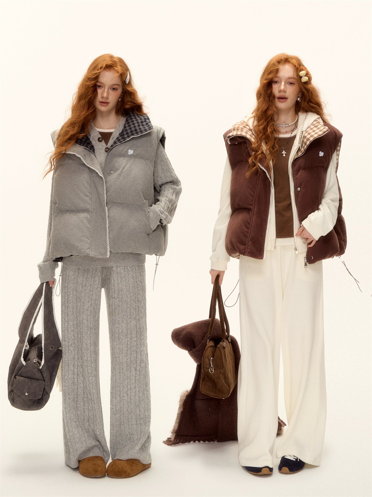 Reversible Plaid Lace-Trim Padded Vest