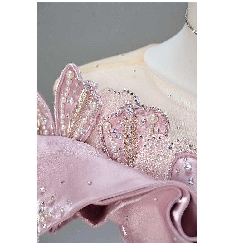 Peachcore Satin Bloom Couture Gown