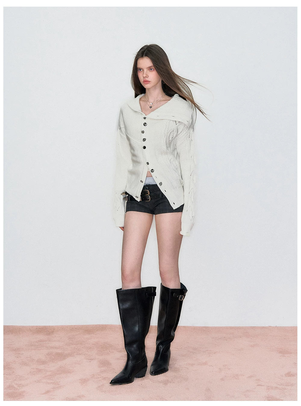 Double-Waist Checkered Tailored Shorts