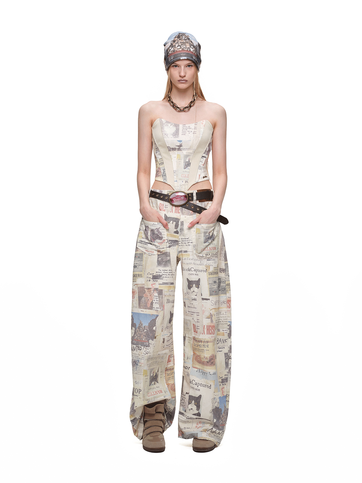 Printed Fishbone Bustier Top