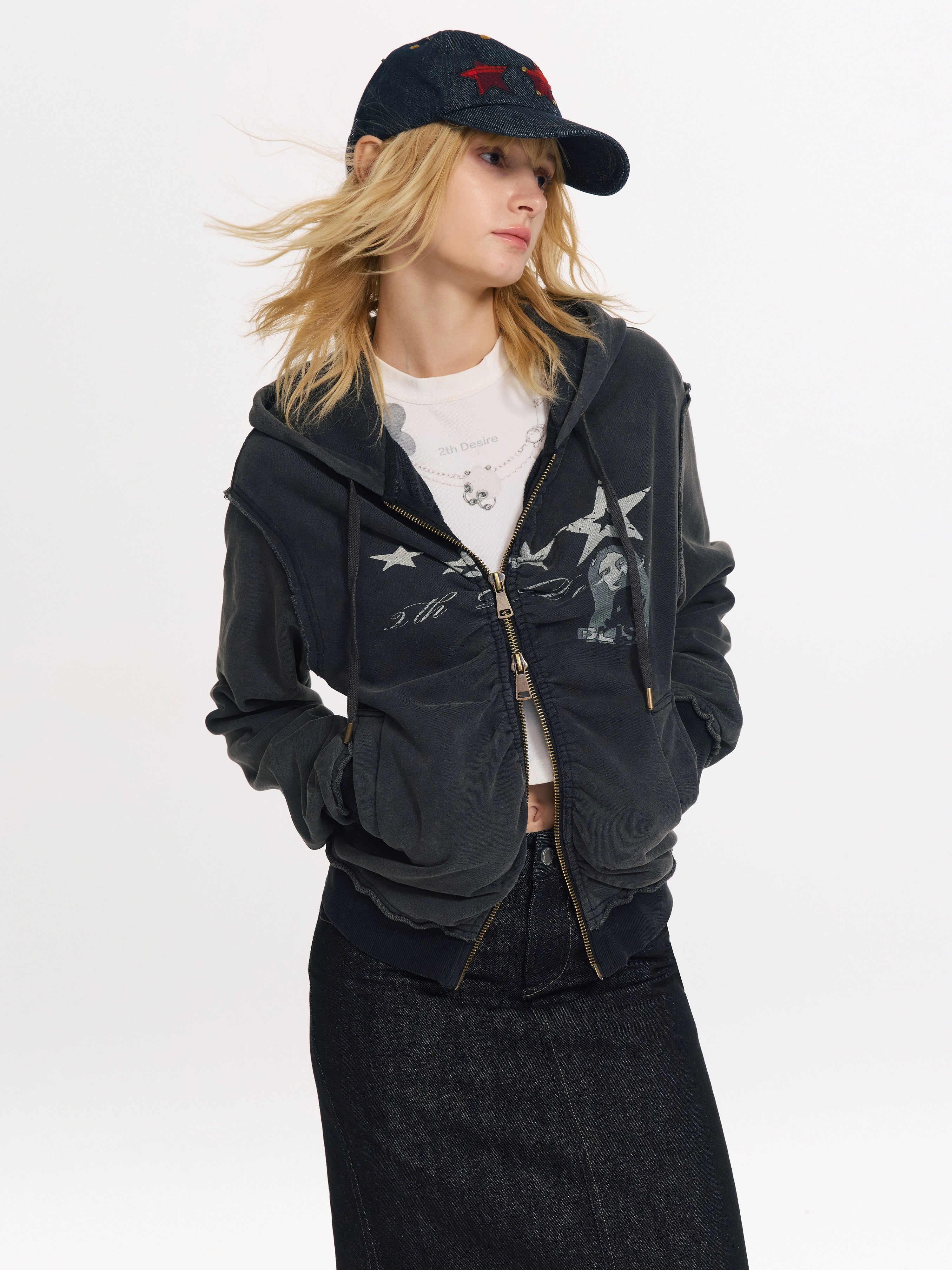 Washed Punk Zip-up Hoodie