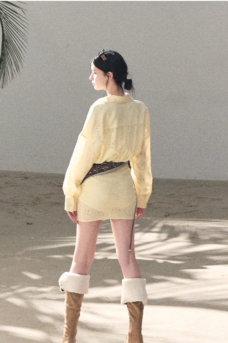 Waist-Cinched Long-Sleeve Shirt Dress