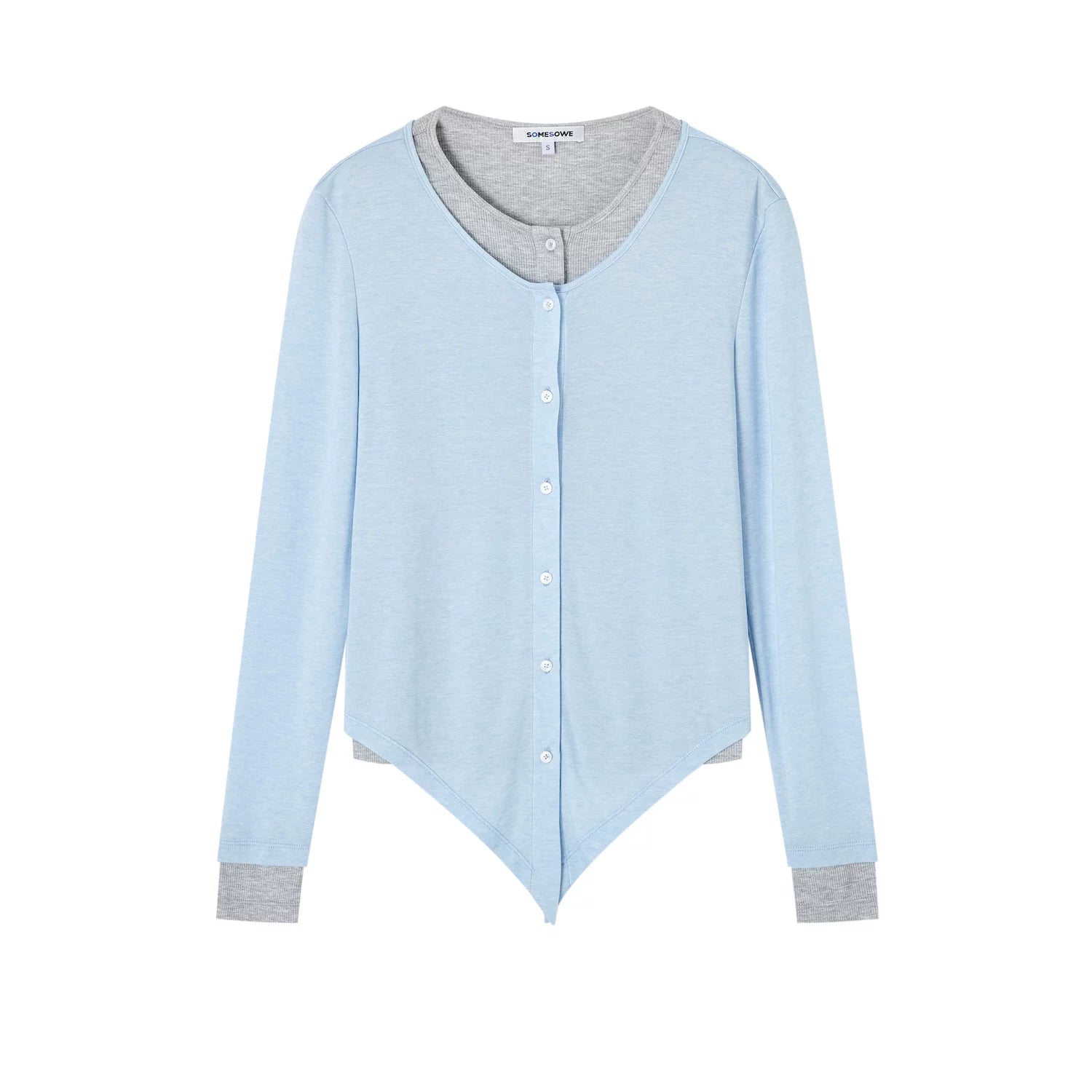 Layered Two-Tone Lyocell Wool Blend Long Sleeve T-Shirt