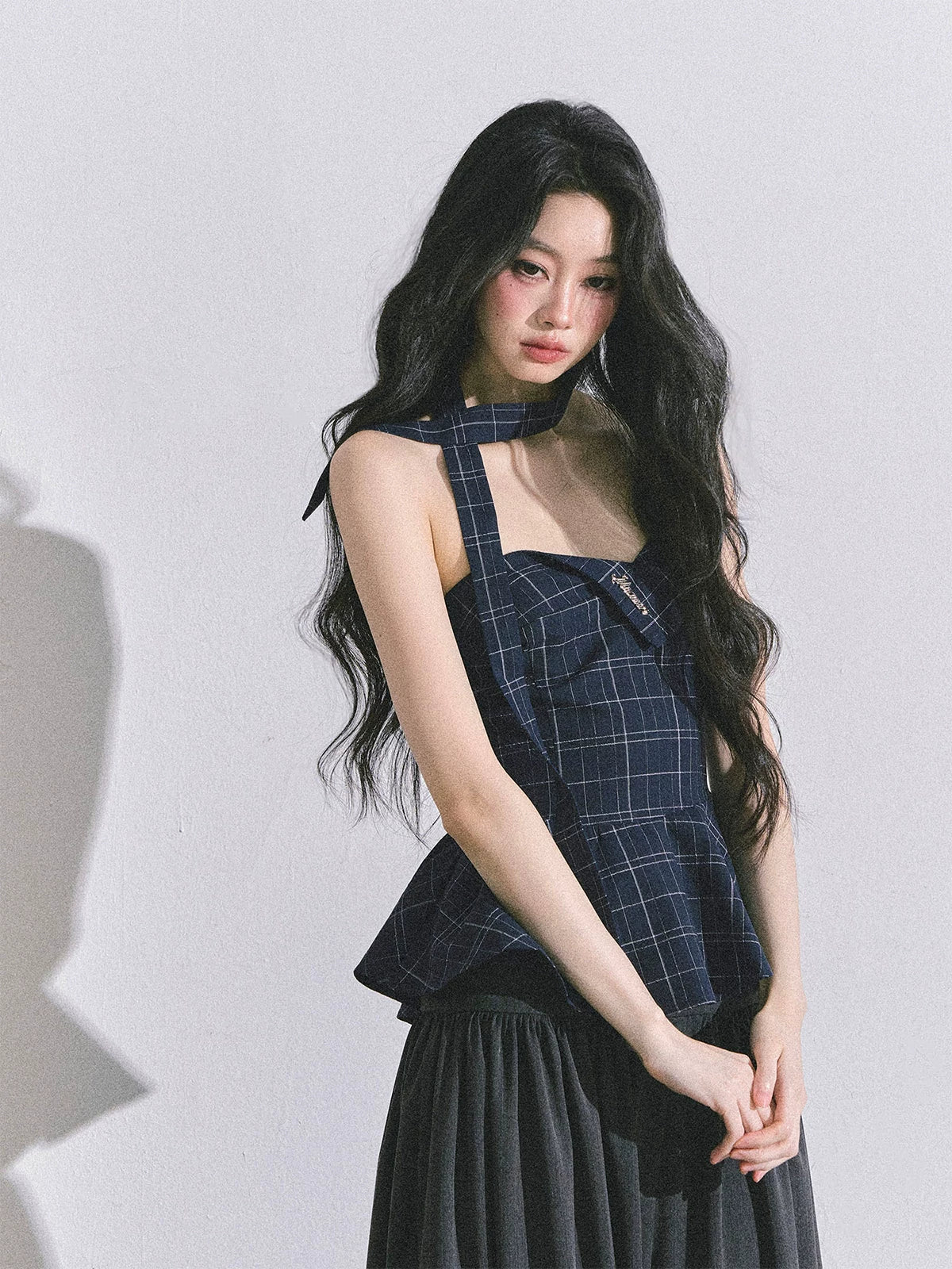 “Blue Rhythm” Plaid Corset Peplum Tube Top