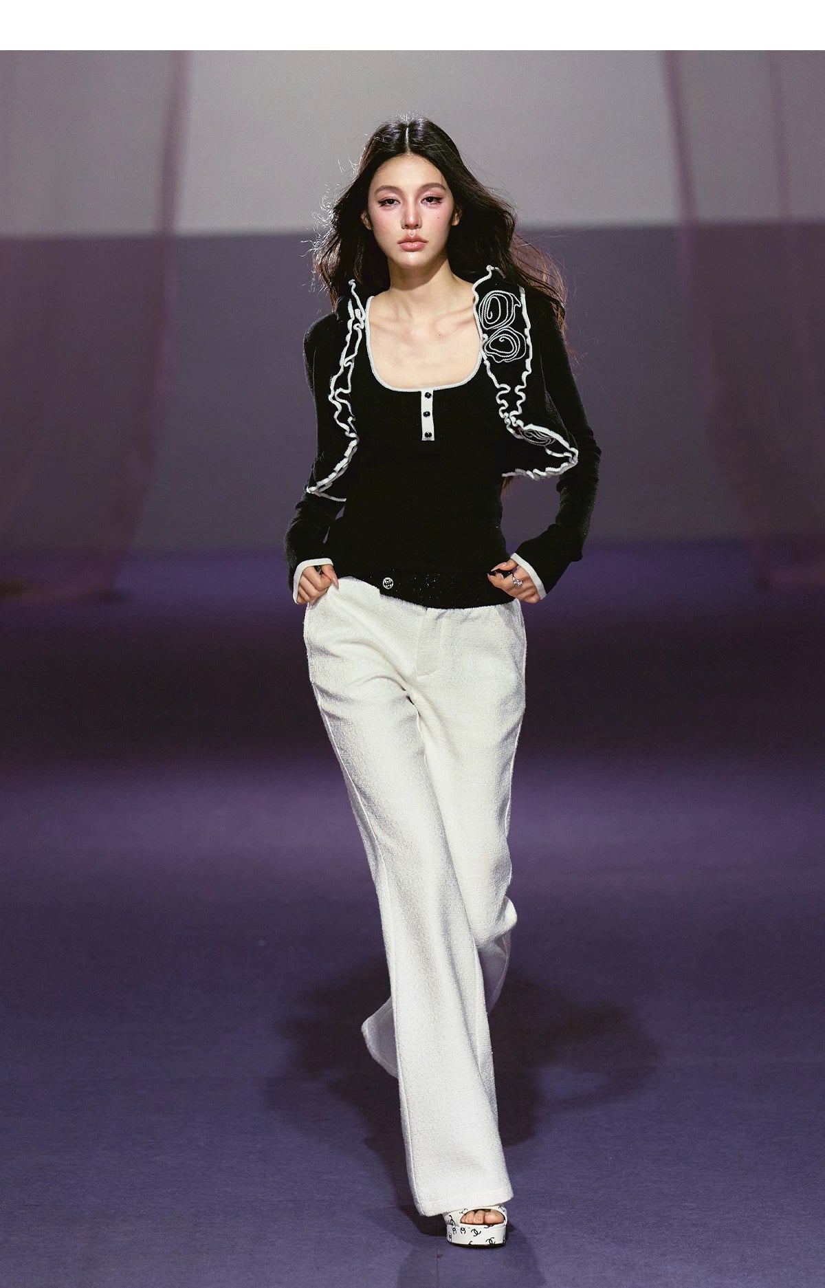 Wide-Waist Subtle Flared Tailored Trousers