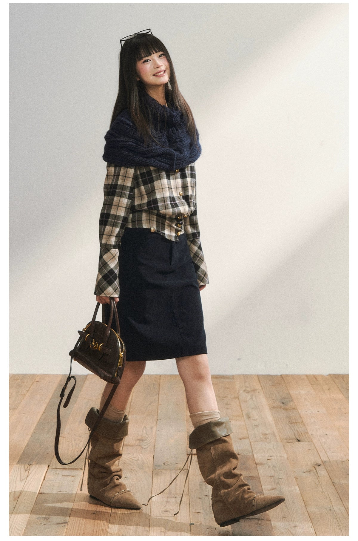 Two-Tone Knitted Fuzzy Pullover Shawl