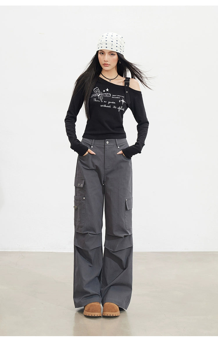 Butterfly Cold-Shoulder Long-Sleeve T-shirt