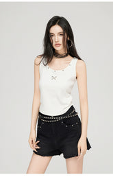 Black & Blue Frayed Denim Shorts - CHINASQUAD