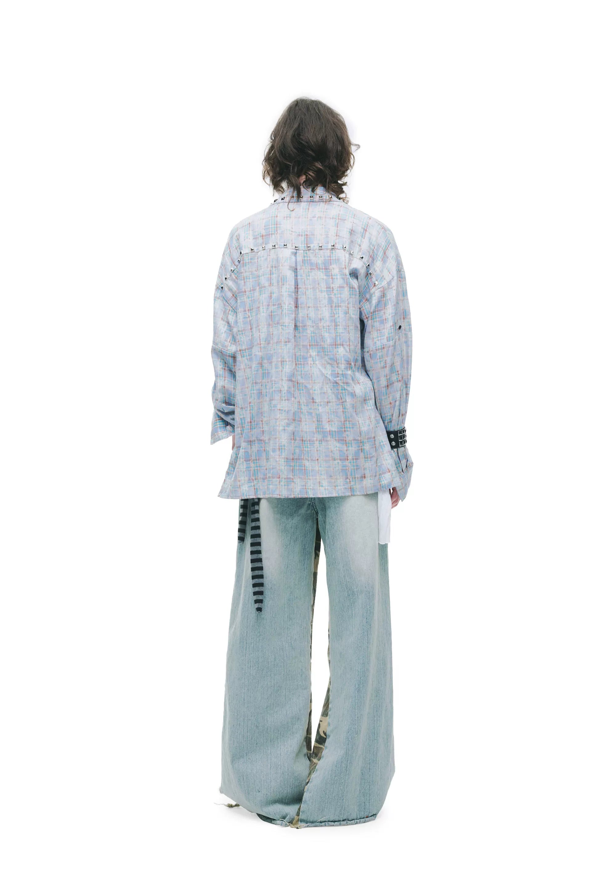 Vintage Washed Studded Plaid Oversized Shirt