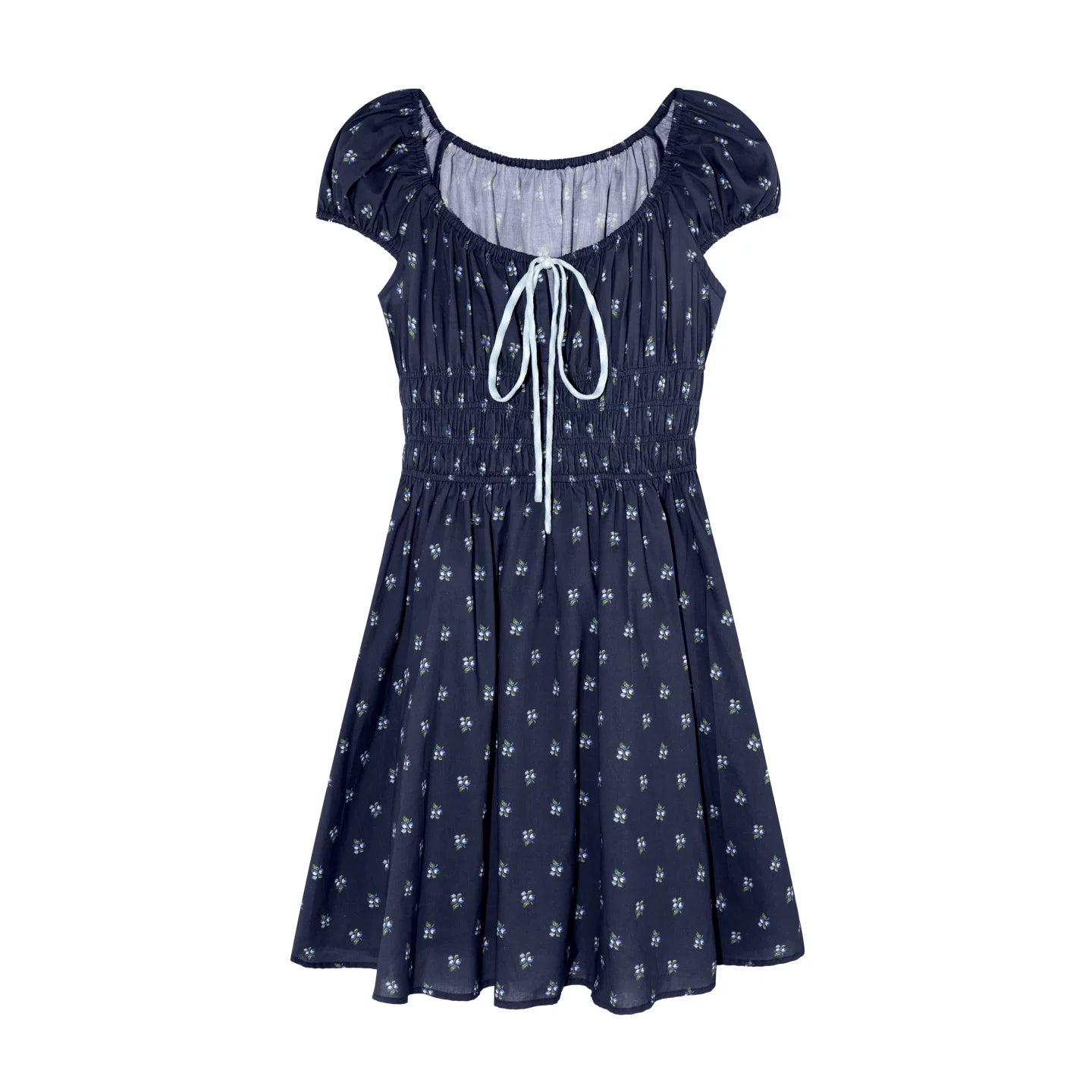 French Floral Tie-Waist Square Neck Puff Sleeve Dress