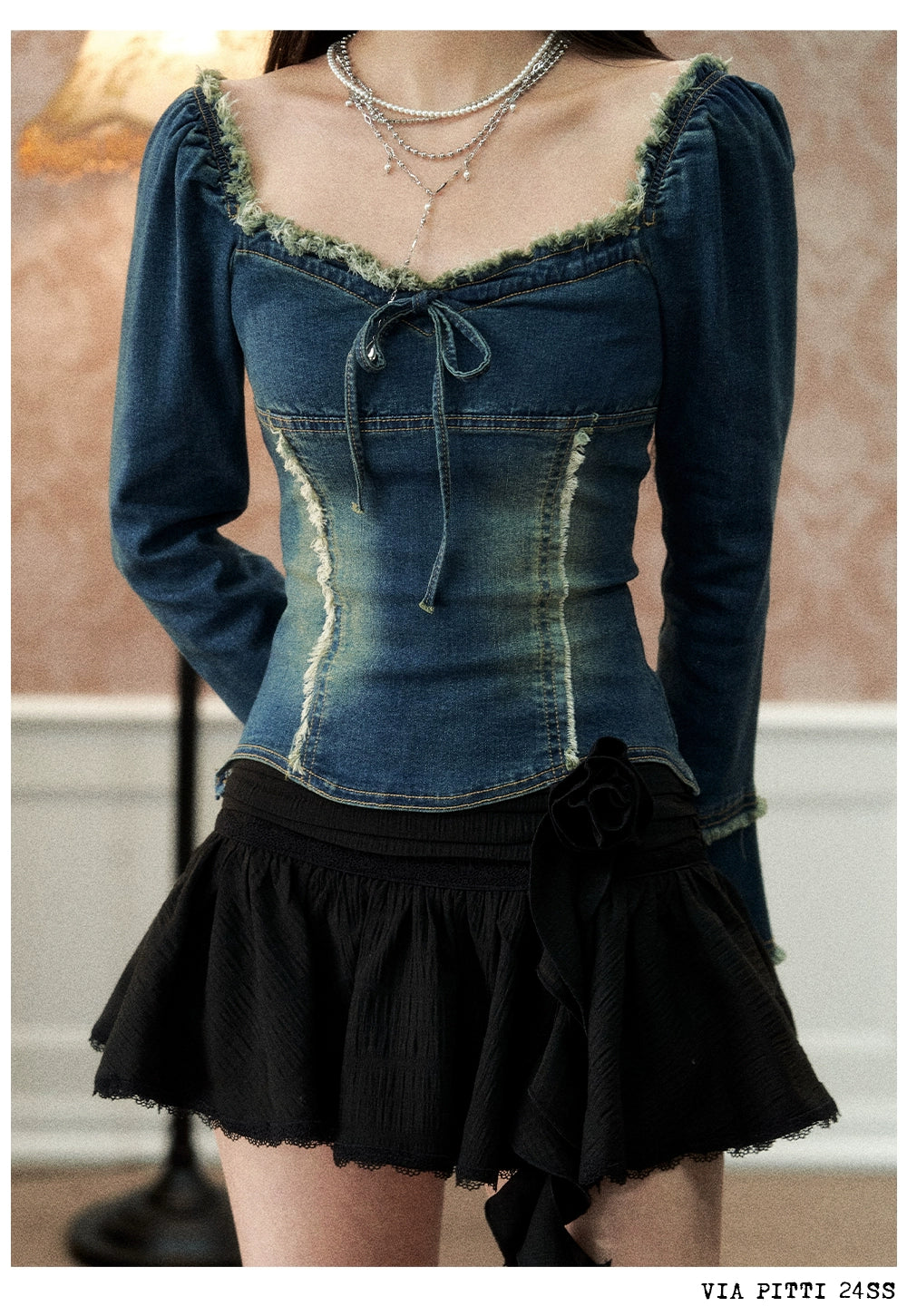 Denim Blue Frayed Edge Off-Shoulder Top - CHINASQUAD