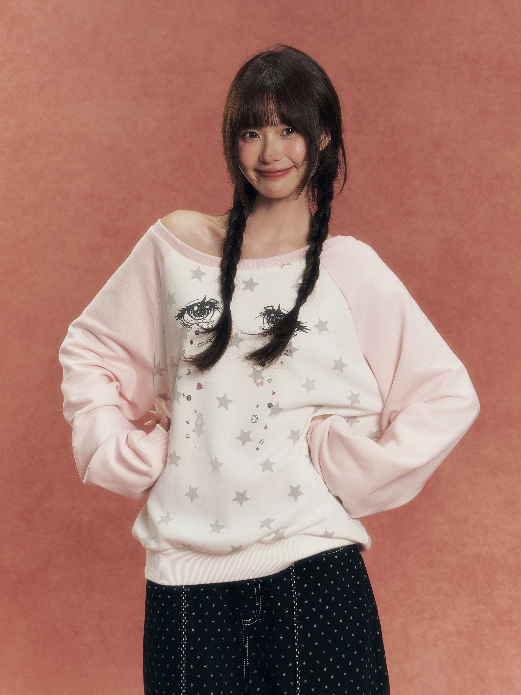 Star Print Raglan Sweatshirt