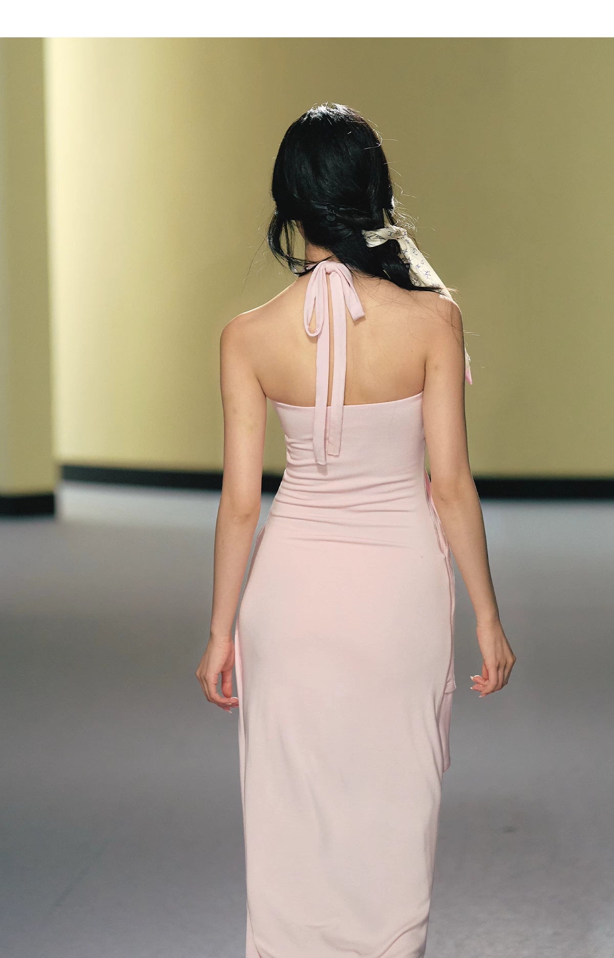 Blush Layered Halter Draped Maxi Dress