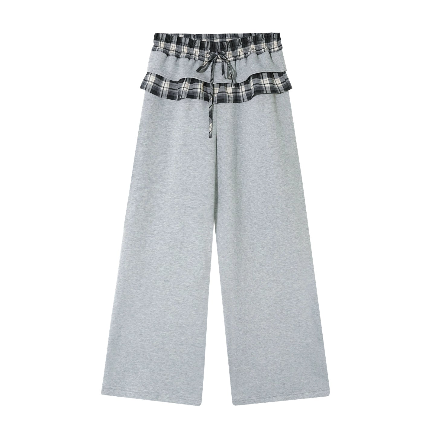 Plaid Patch Embroidered Sweatshirt & Ruffled Waist Pants Set - CHINASQUAD