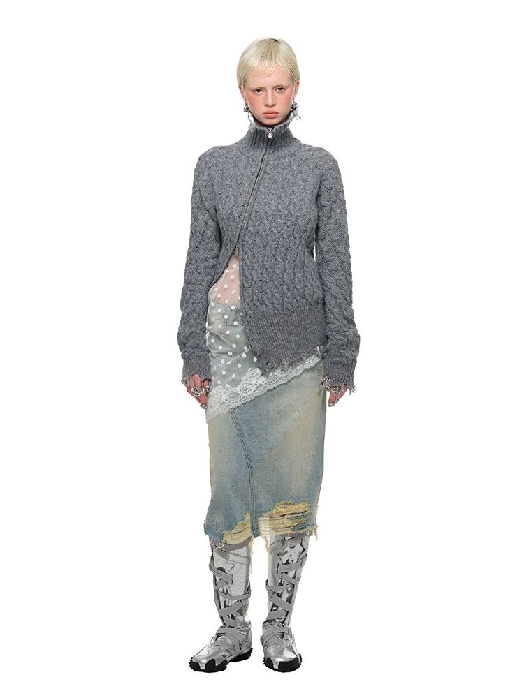 Surlong Cable Slanted Button Placket Knit Cardigan - CHINASQUAD