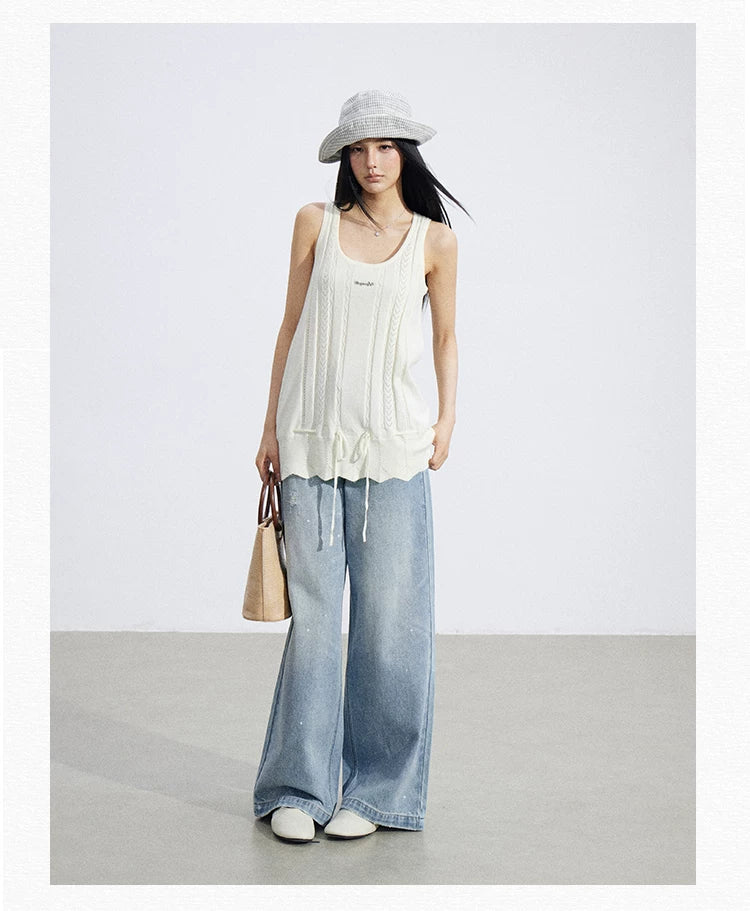 Drawstring Ruched Knit Tank Top