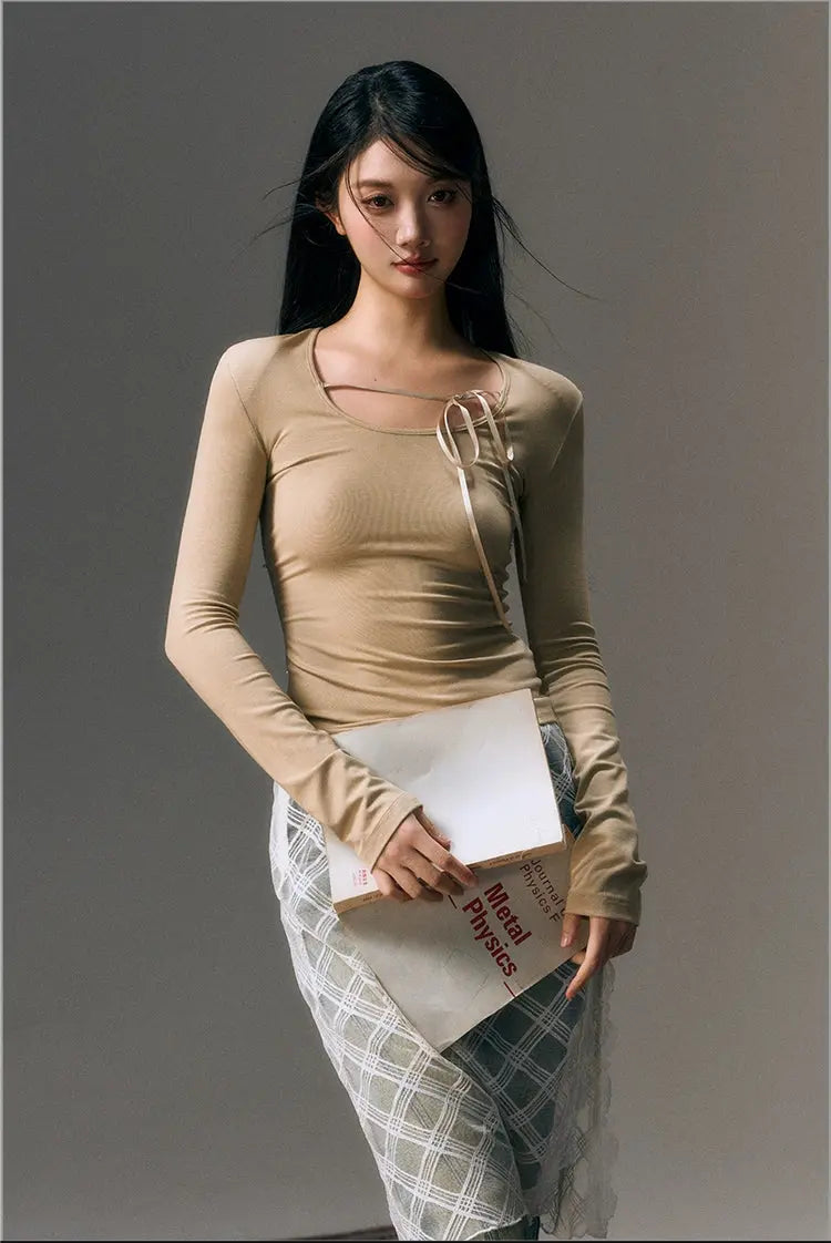 Mesh Lace Up Backless Blouse - CHINASQUAD