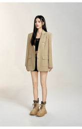 Black & Khaki Suit Collar Bow-tie Blazer - CHINASQUAD