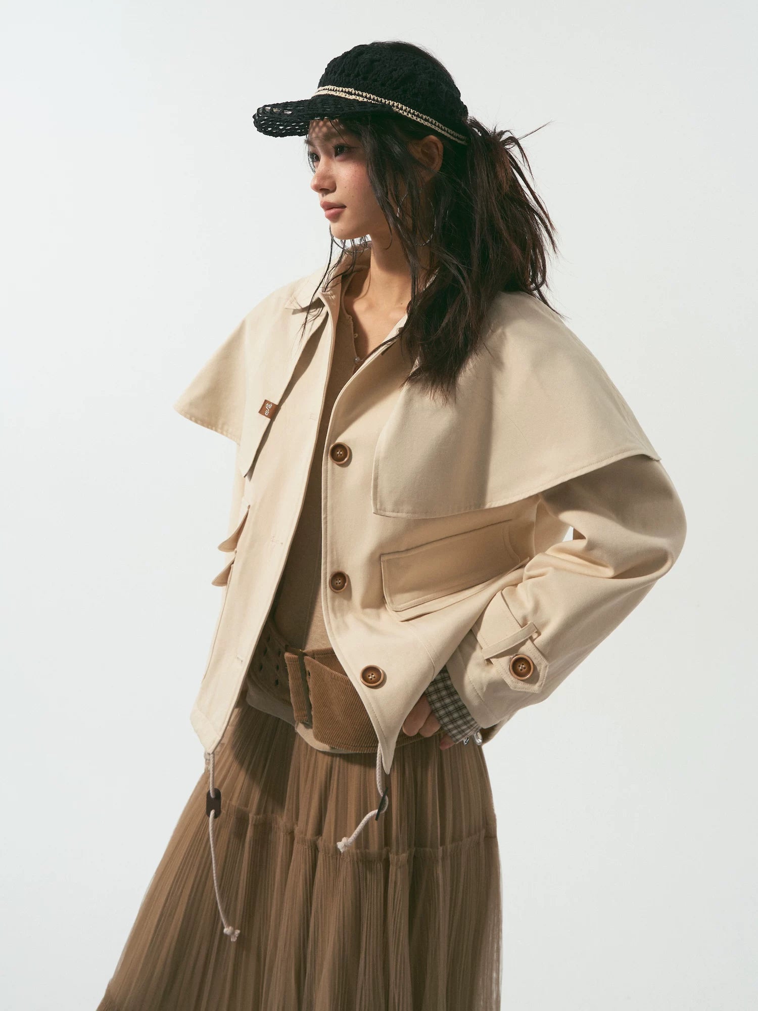 Detachable Cape Quilted Padded Jacket