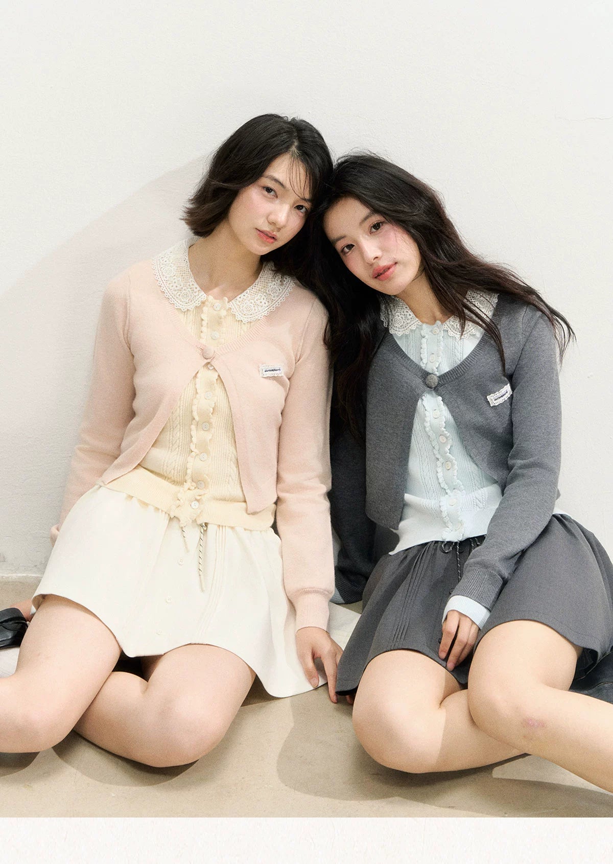 Lace Collar Fake Two-piece Cardigan - CHINASQUAD