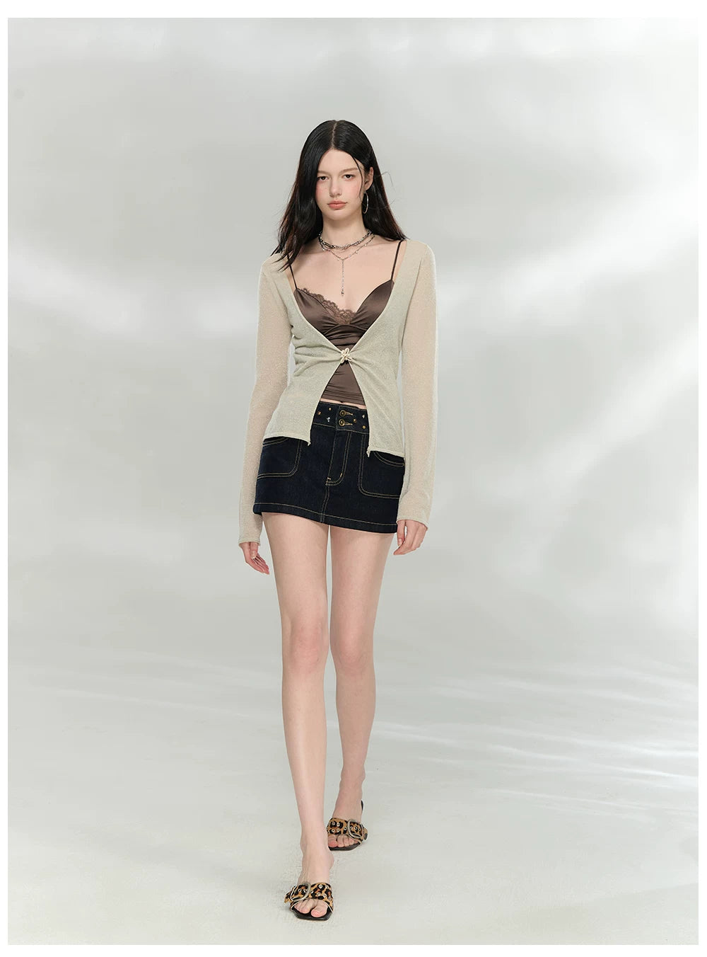 Shimmer Knit Tie-Front Cardigan