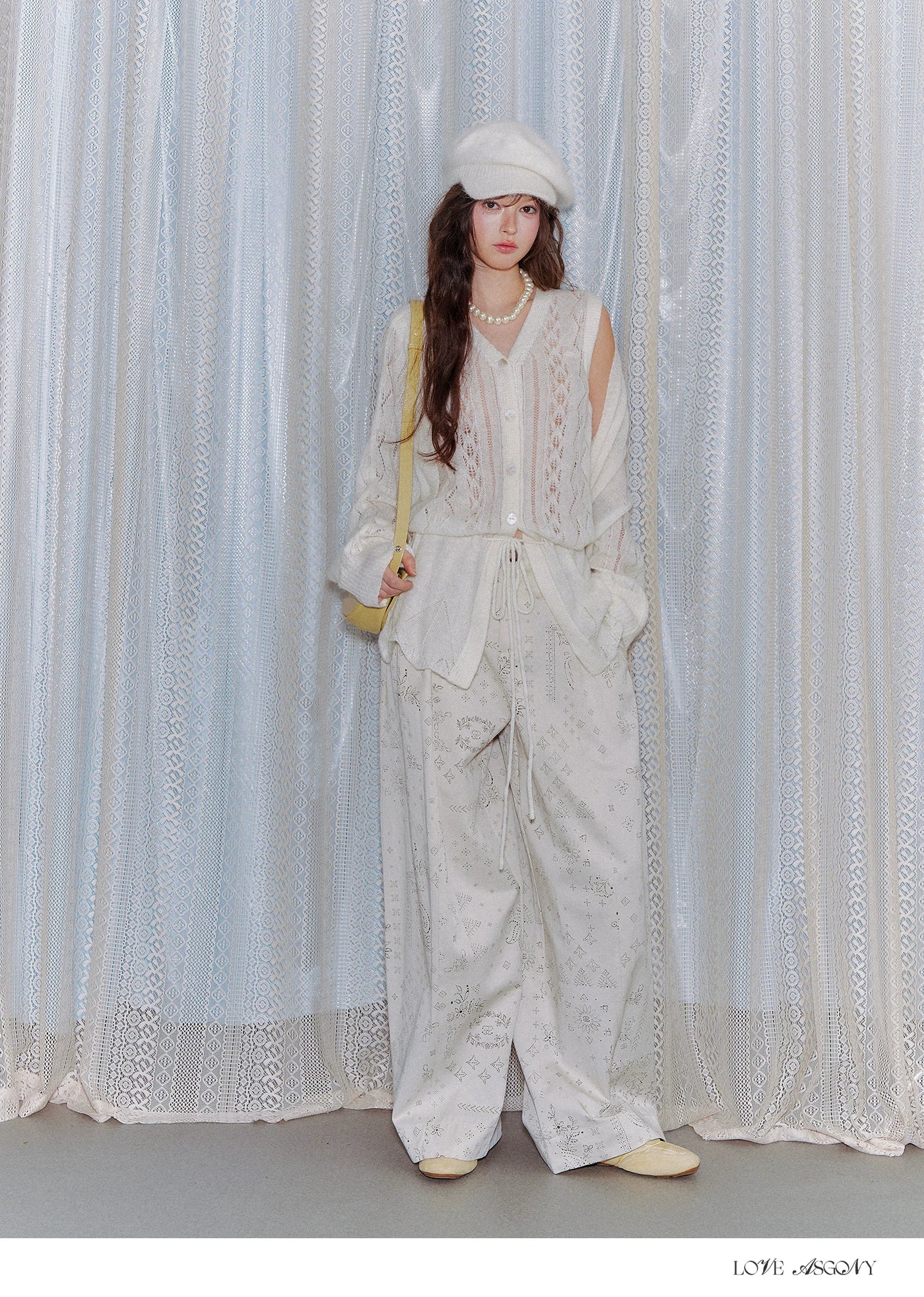 Mohair Wool-Blend Drawstring Cami & Cardigan Set