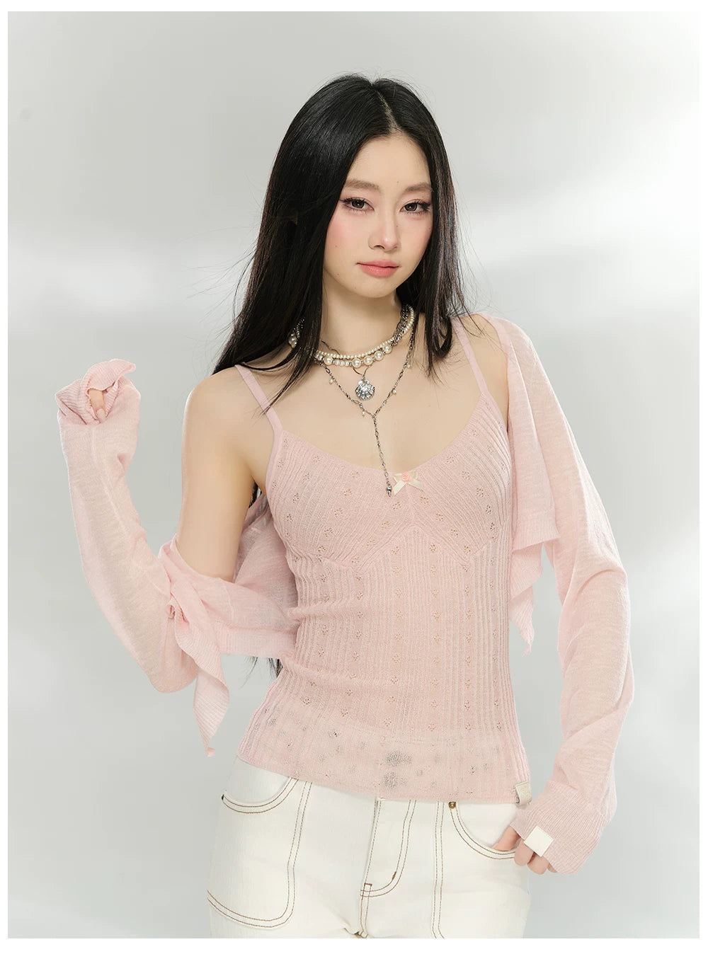 Knit Cardigan & Camisole Two-Piece Set