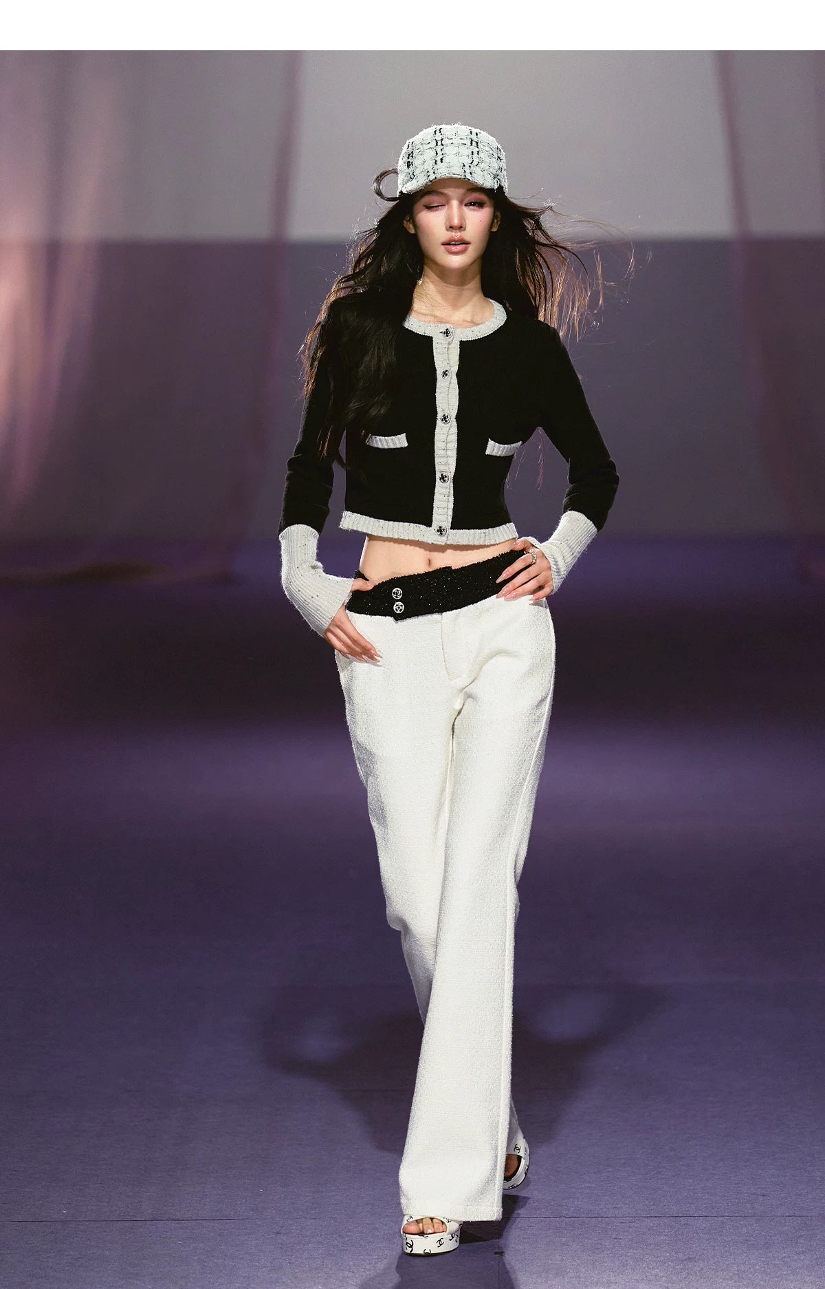 Black and White Color-block Knitted Cardigan