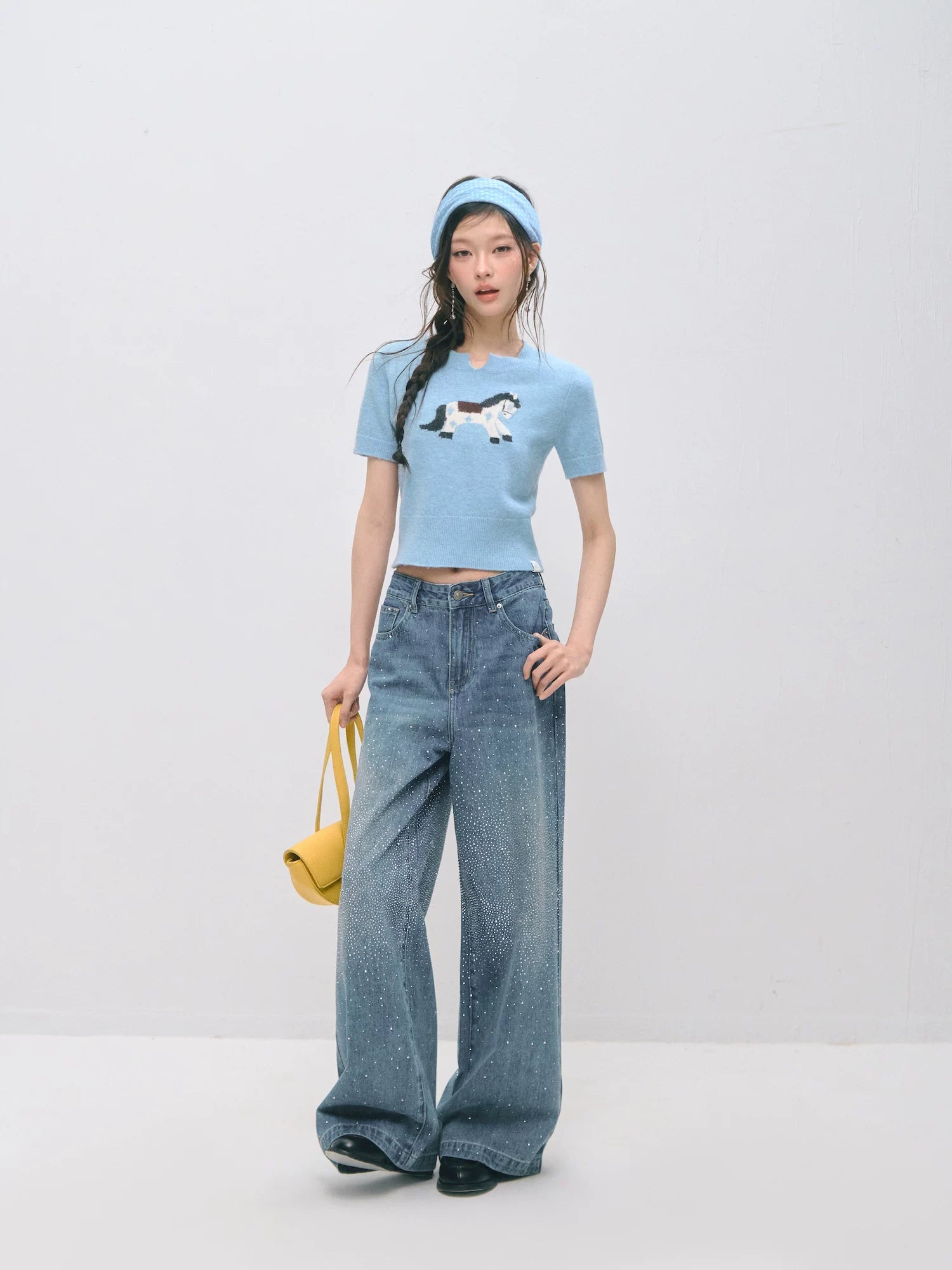 Vintage Straight-Leg Sparkle Denim Jeans