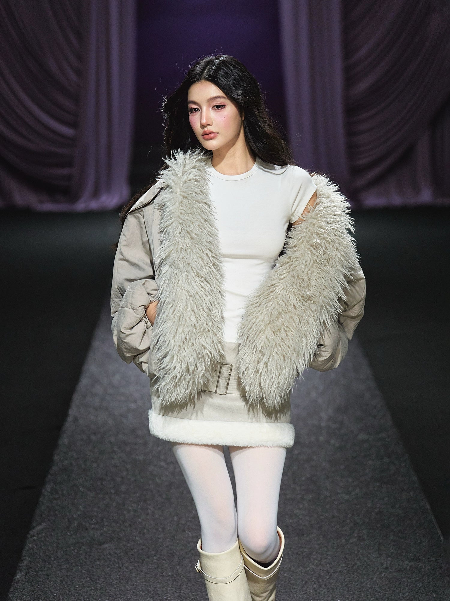 Plush-Collar Padded Cotton Coat - CHINASQUAD