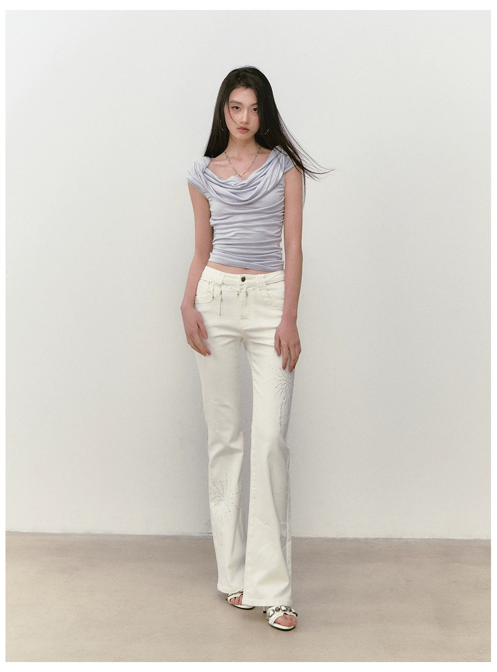 Rhinestone Firework Straight - Micro Flare Jeans